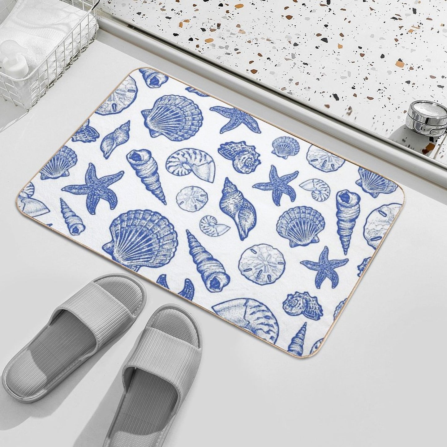 Blue Seashell Print  Odorless Bath Mat
