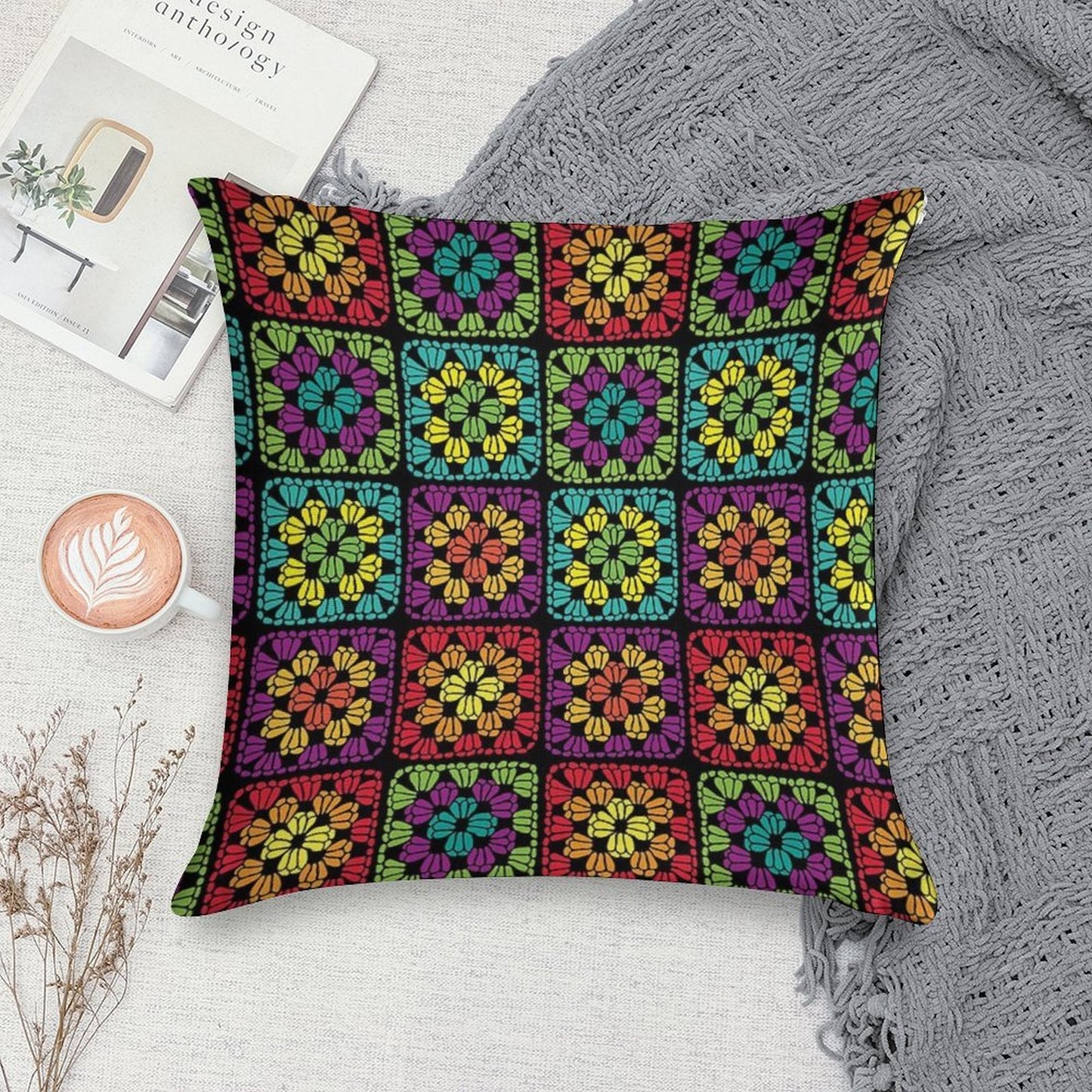 Crochet Granny Square Yarn Pattern Soft Skin-Friendly Throw Pillow