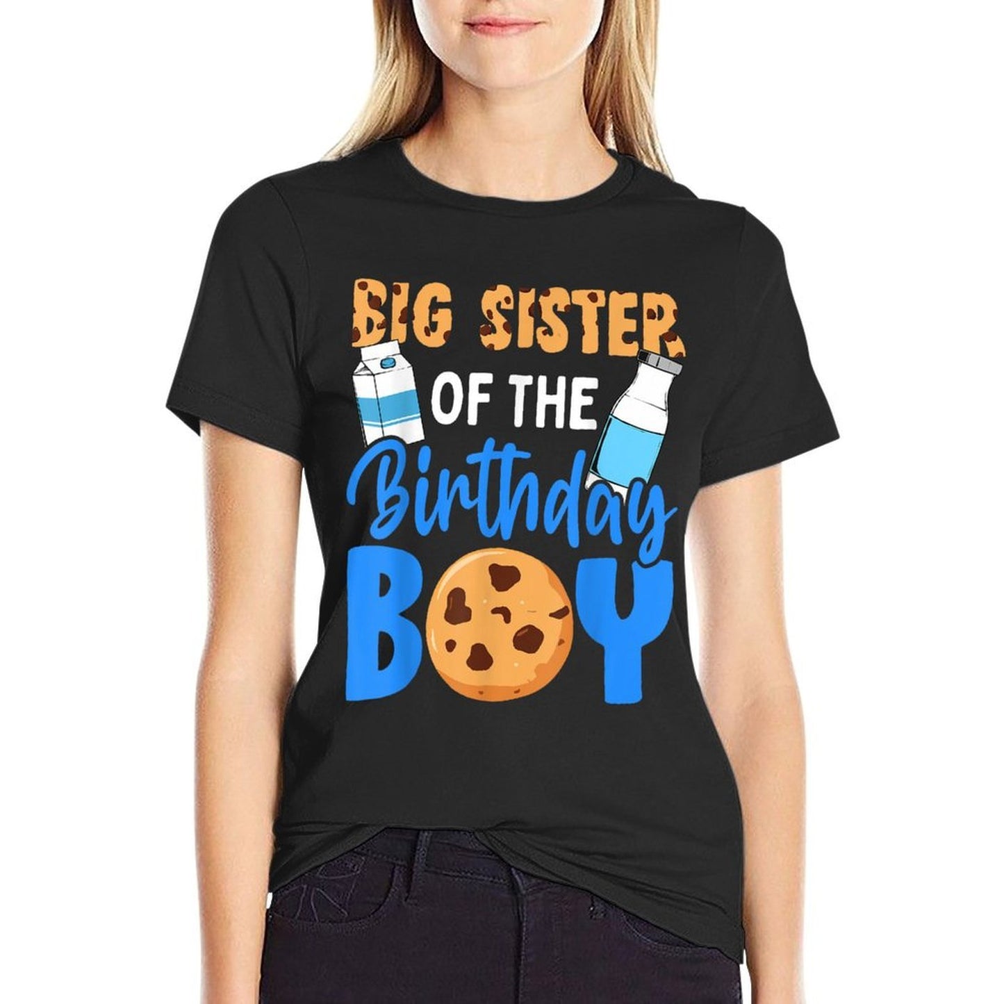 Big Sister of The Birthday Boy Milk And Cookies 1st Birthday  Relaxed-fit T-Shirt