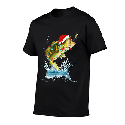 Funny Bass Fishing Santa Hat Christmas Pajama Fishermen Fish  Lightweight T-Shirt