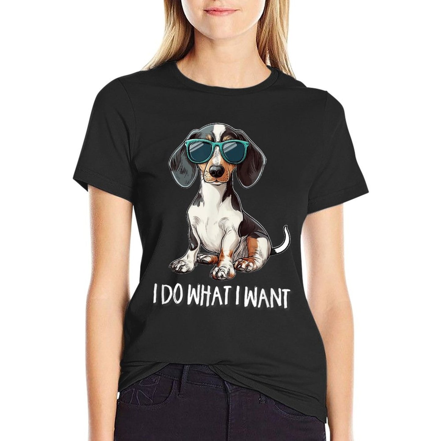 Funny Do What I Want Piebald Dachshund Lover  Versatile T-Shirt