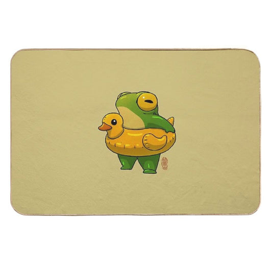 Cute Summer Time Ducky Frog Swimming Pool Floatie Artwork Asian Style  Dirt-Trapping Bath Mat