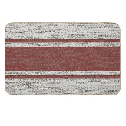 1980s Farmhouse Chic Burgundy Jacquard Stripes Linen French Country  Pet-Safe Bath Mat