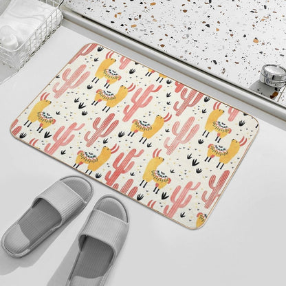 Yellow Llamas Red Cacti  Eco-Friendly Bath Mat