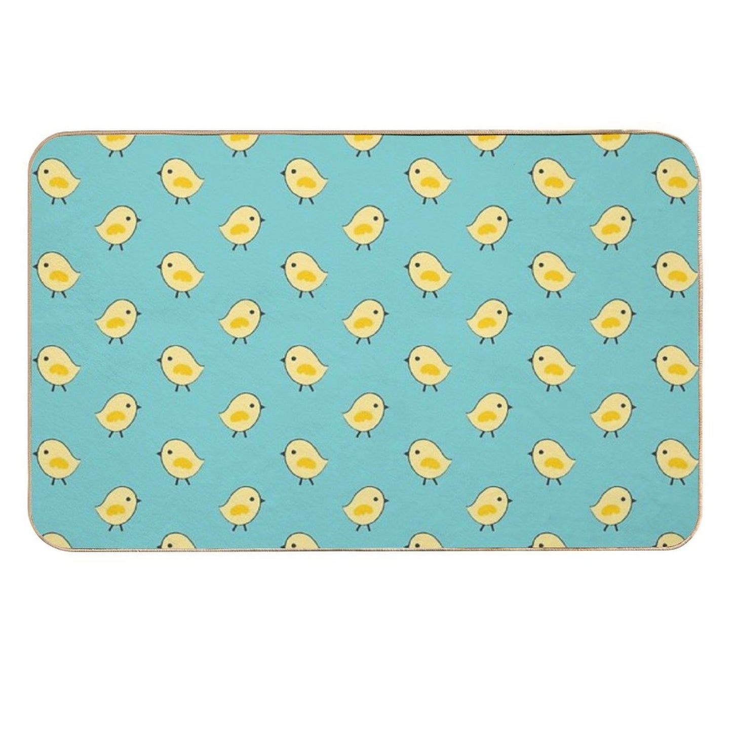 Busy Chicks Pattern - Yellow on Aqua Blue  Pet-Safe Bath Mat