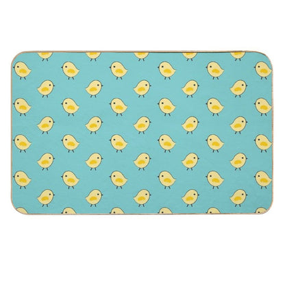 Busy Chicks Pattern - Yellow on Aqua Blue  Pet-Safe Bath Mat