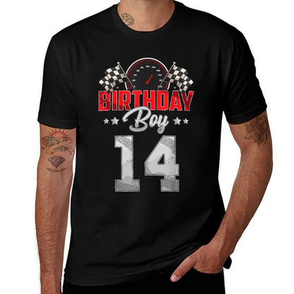 Race Car 14th Birthday Boy Party Racing 14 Year Old Pit Crew  Heathered Texture T-Shirt