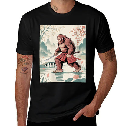 Womens Samurai Bigfoot Ukiyo-e Art Japanese Vintage Graphic Funny  Polyester Blend T-Shirt