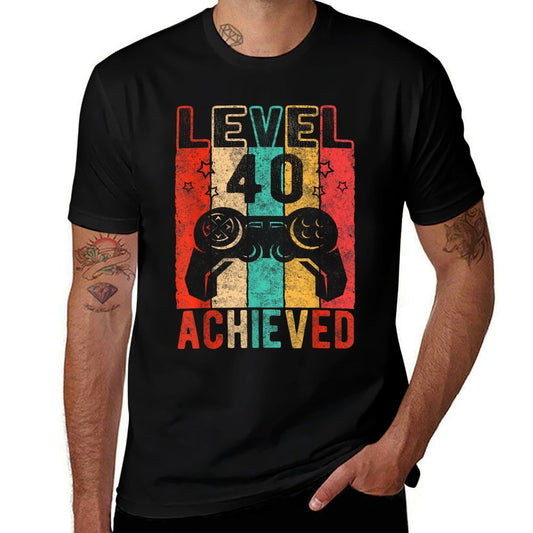 40th Birthday Level 40 Achieved, Distressed Retro Birthday  Cotton T-Shirt