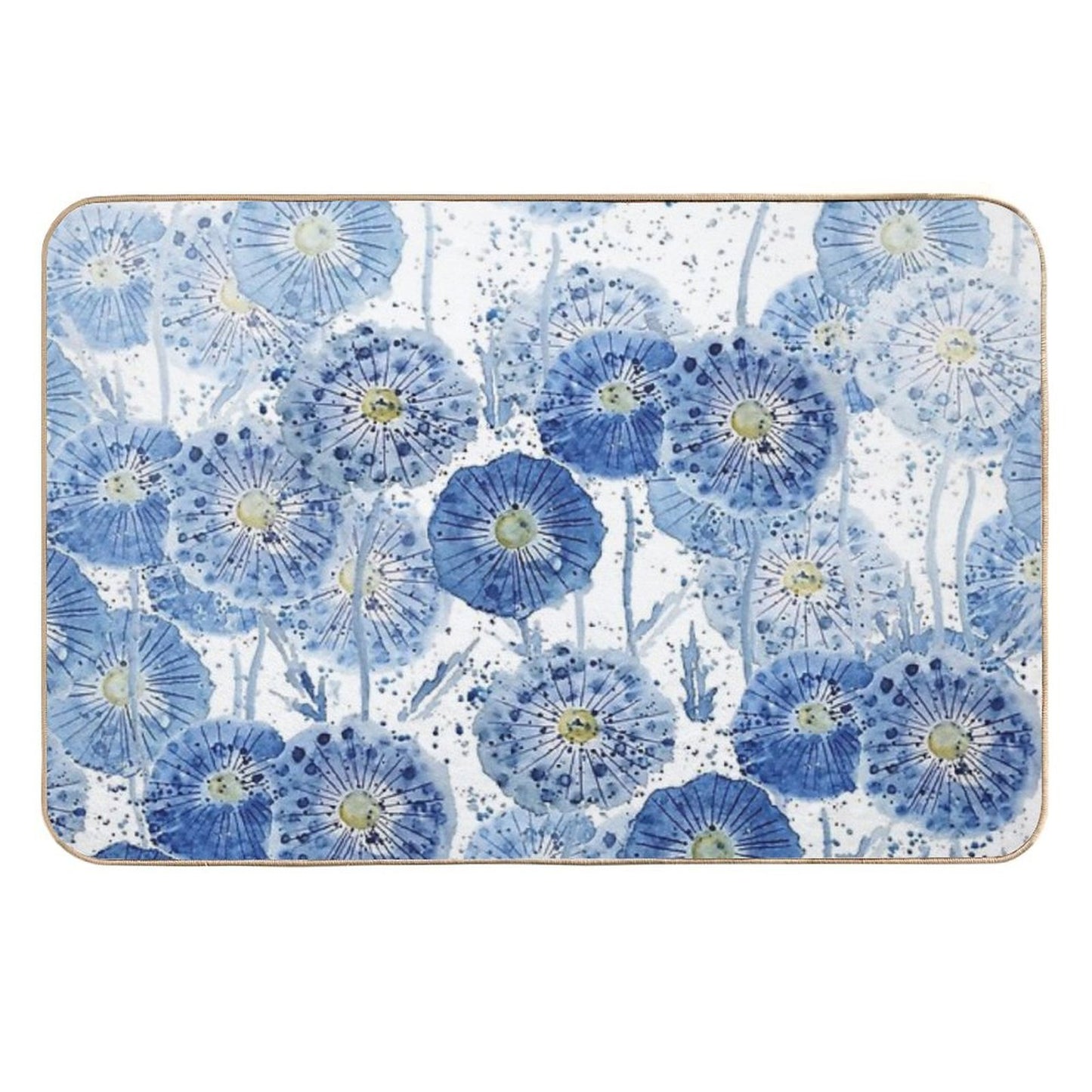 Indigo Dandelion Pattern  Pet-Safe Bath Mat