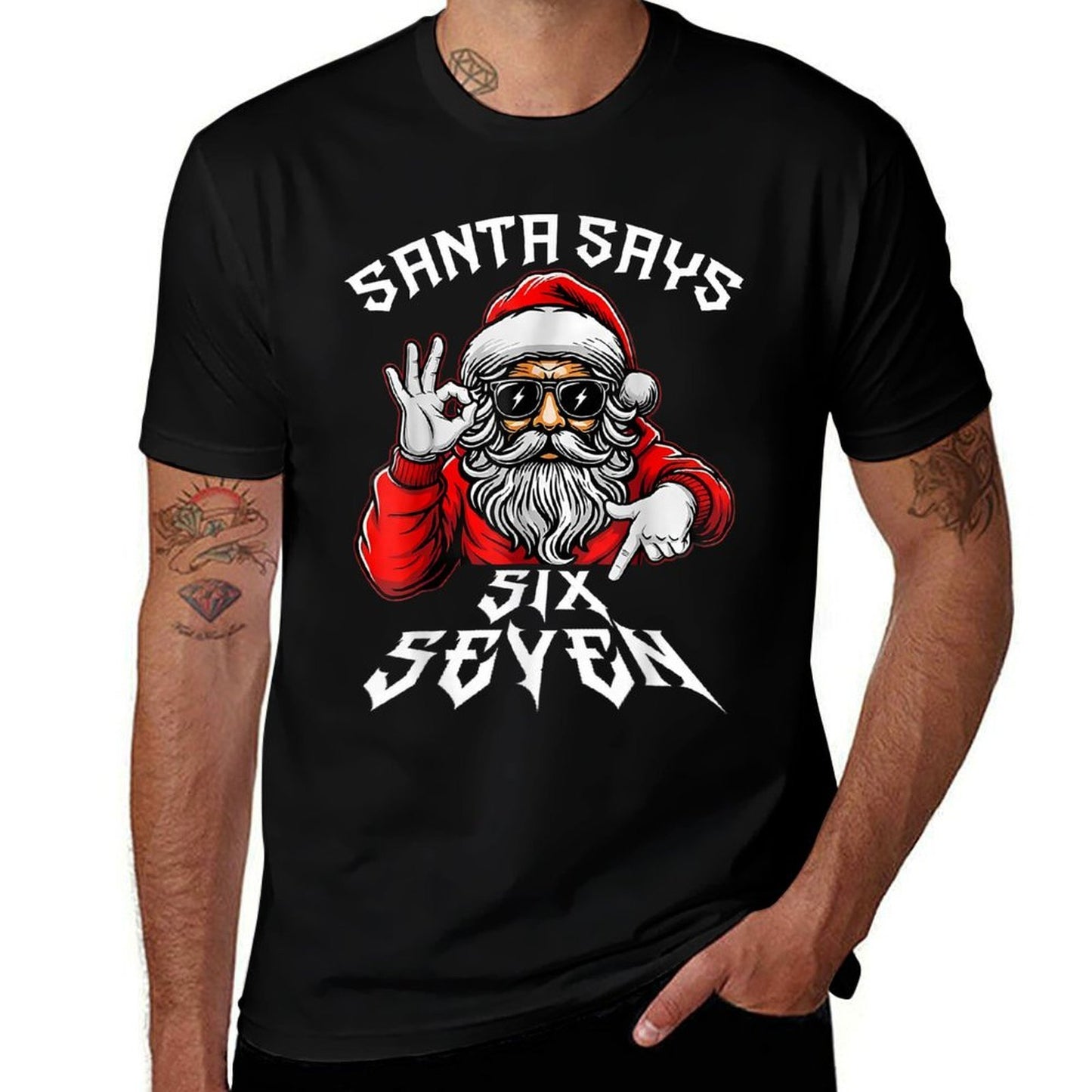 Christmas Santa 6 7 Six Seven Gen Z Alpha Meme Slang Xmas  Slim-fit Cut T-Shirt