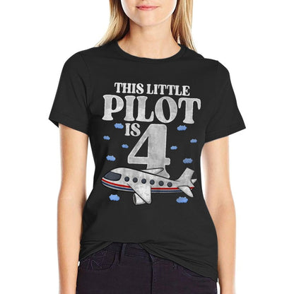 Kids This Little Pilot Is 4 Airplane Four Years Old 4th Birthday  Versatile T-Shirt
