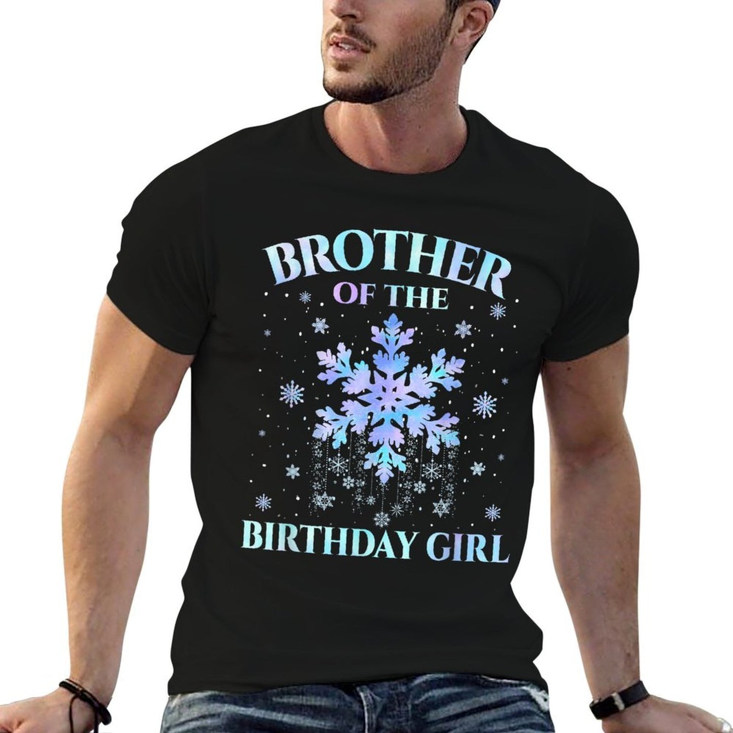 Brother of The Birthday Girl Snowflakes Family Winter Party  Summer-ready Fabric T-Shirt