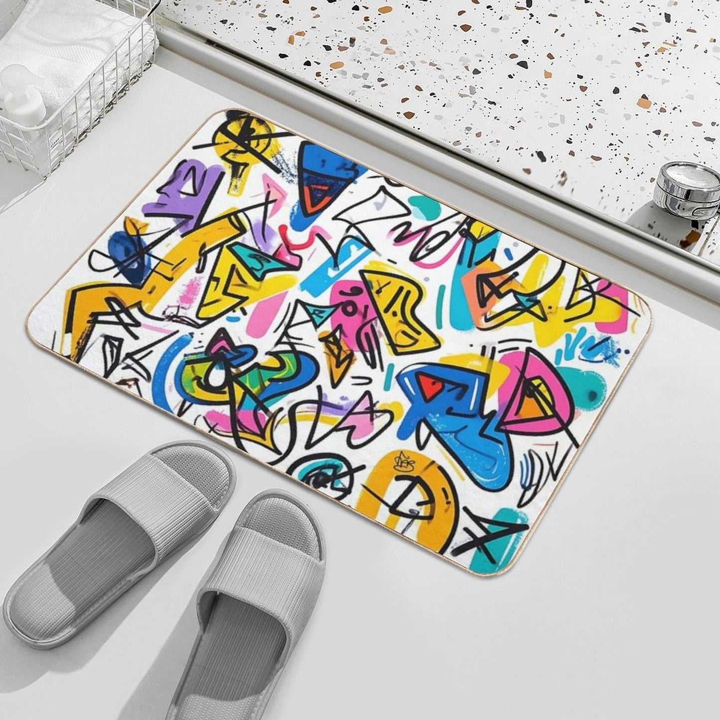 Colorful Abstract Graffiti  Easy To Clean Bath Mat