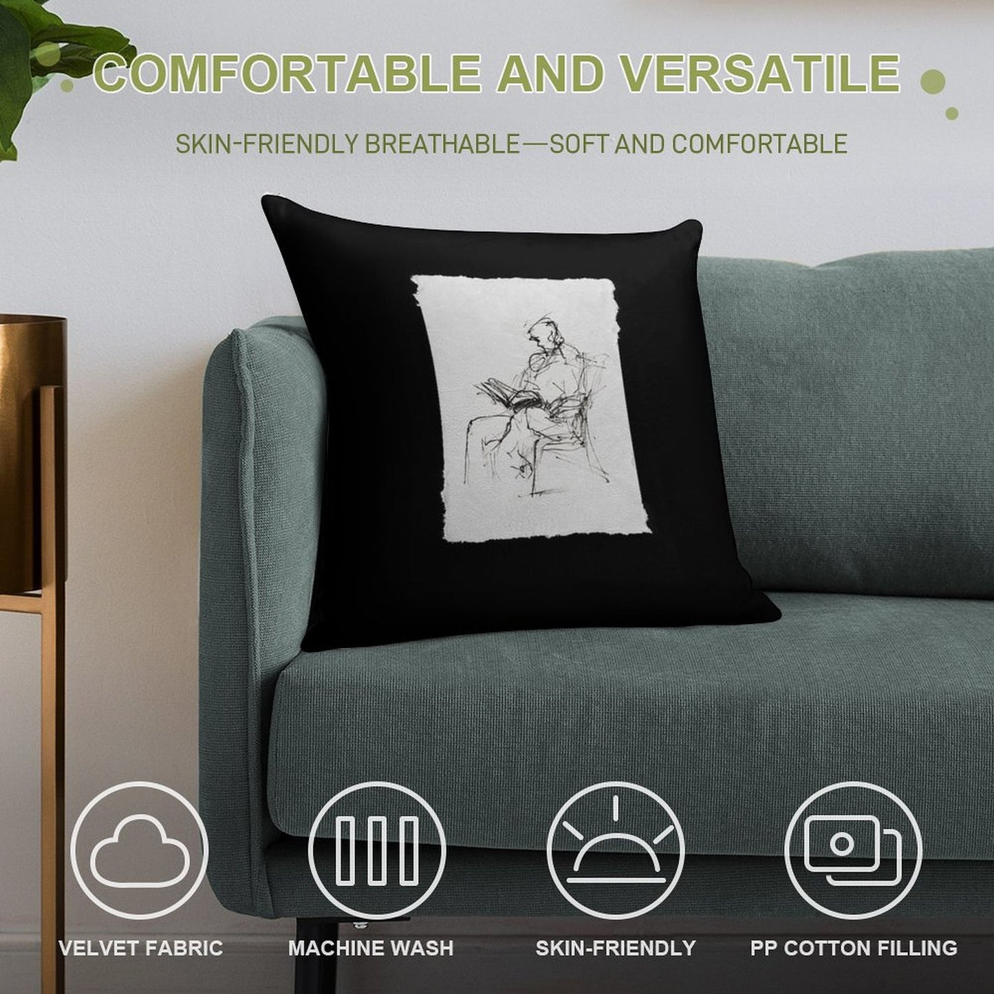 Abstract  Sketch of Person Reading Book in Armchair Soft Multiple Sizes Throw Pillow