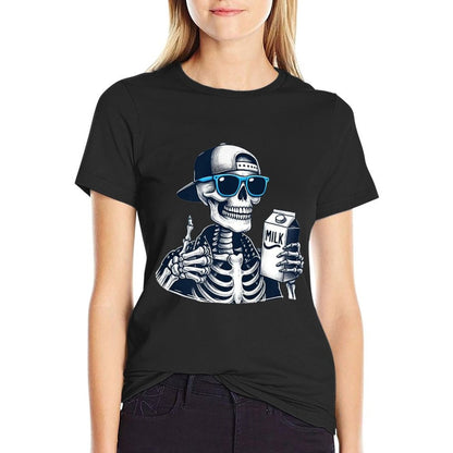 Skeleton Just A Dad Who Always Came Back With Milk (2 SIDES)  Polyester Blend T-Shirt