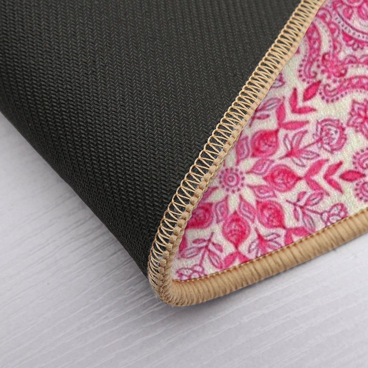 Hot Pink & Soft Cream Folk Art Pattern  Rapid-Drying Bath Mat