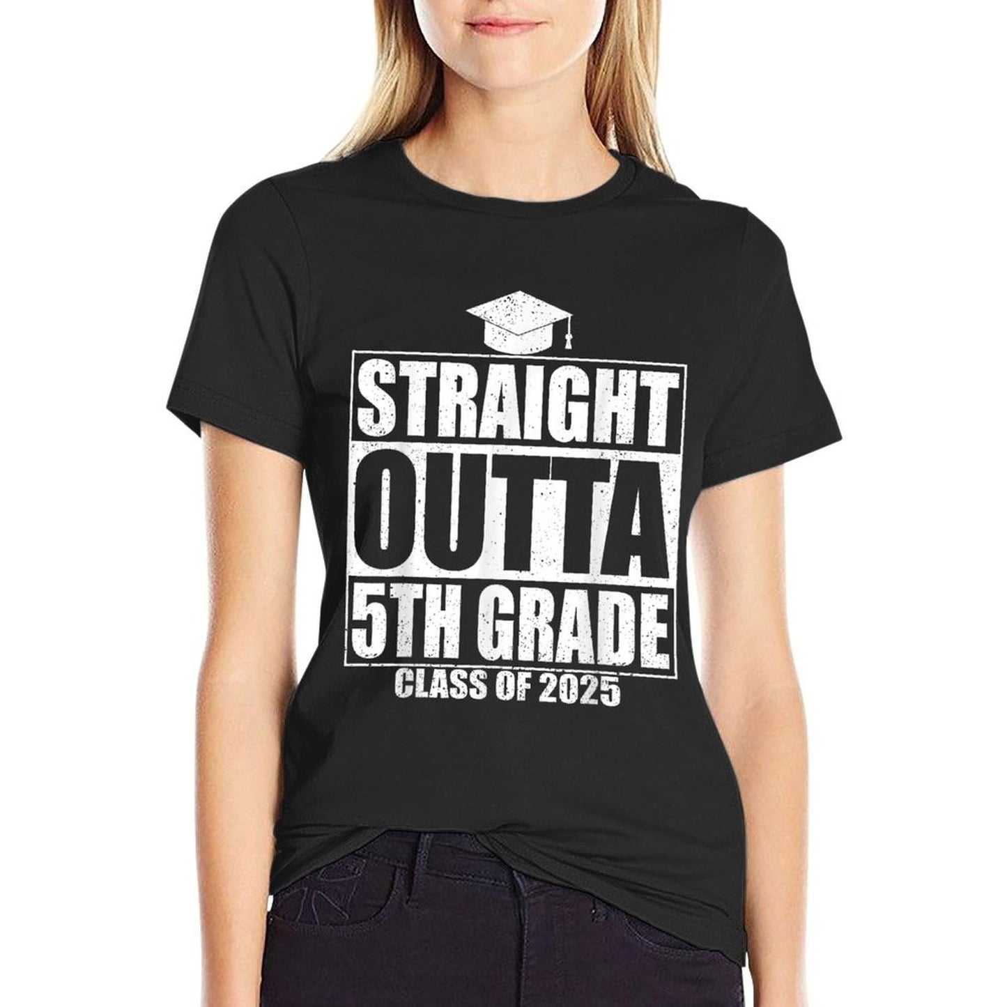Straight Outta 5th Grade Graduation Class Of 2025 5th Grade  Easy-care T-Shirt