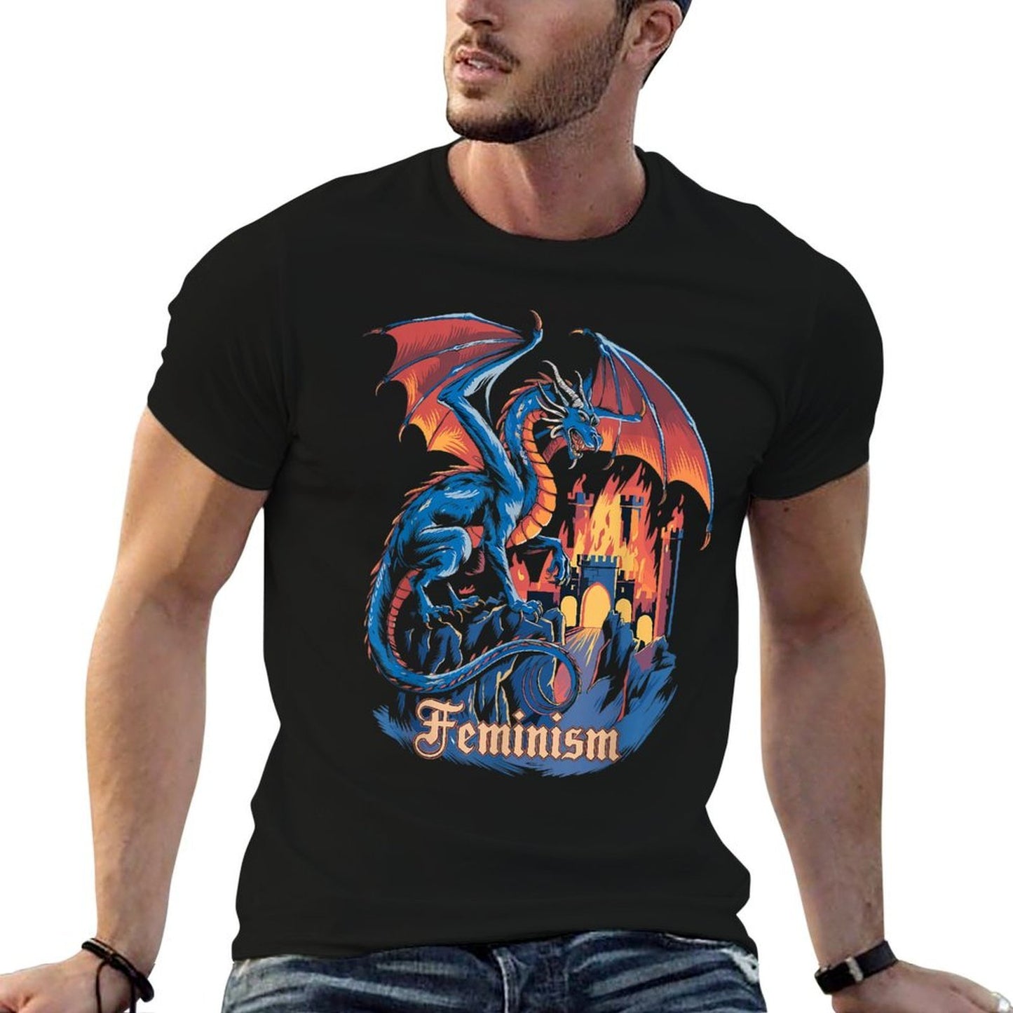 Feminism Dragon Fantasy Vintage Feminist Graphic  Easy-care T-Shirt