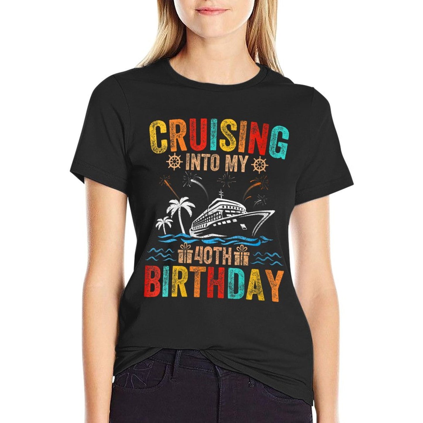 Womens Cruising Into My 40th Birthday Family Cruise 40 Birthday  Oversized Silhouette T-Shirt