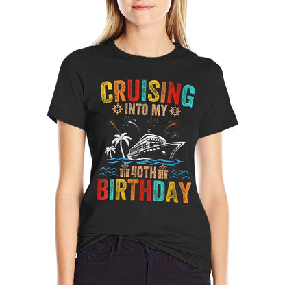 Womens Cruising Into My 40th Birthday Family Cruise 40 Birthday  Oversized Silhouette T-Shirt