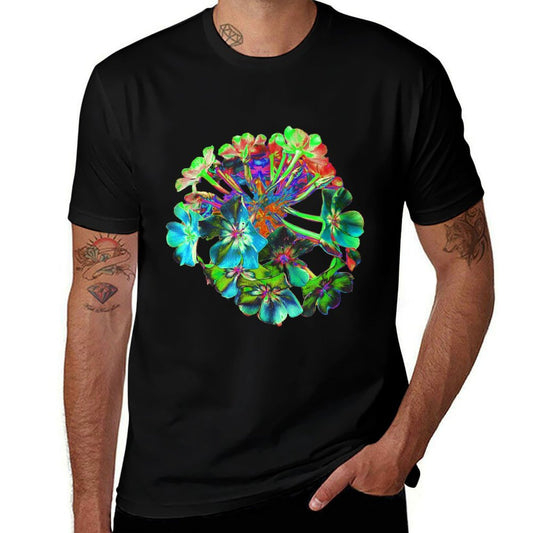 Blooming Blue And Lime Green Flowers  Cotton T-Shirt