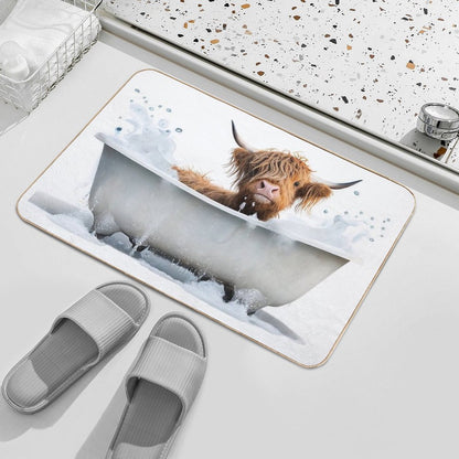 Baby Highland Cow Taking A Bath, Cute Animal Art  Eco-Friendly Bath Mat