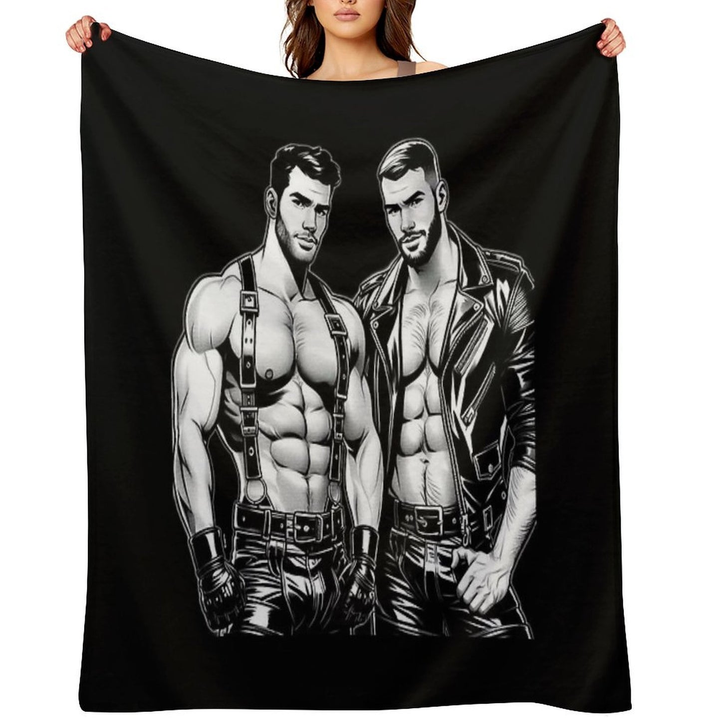 Gay Leder Chaps in Chaps Tom of Finland Tribute Leather Bikers Hangout Pride Graphic Design Velvety-soft Throw Blanket