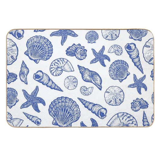 Blue Seashell Print  Rapid-Drying Bath Mat