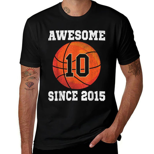 10th Birthday Basketball Lover 10 Years Old Vintage Sports  Ribbed Collar T-Shirt