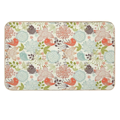 Doodle Birds in Flowers Durable Bath Mat