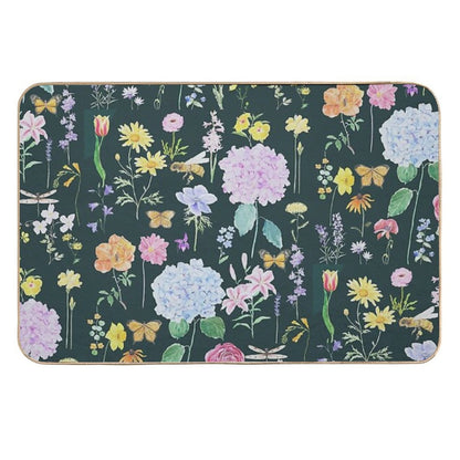 Summer Garden Flowers  Oil Painting Effect Green Background  Versatile Bath Mat