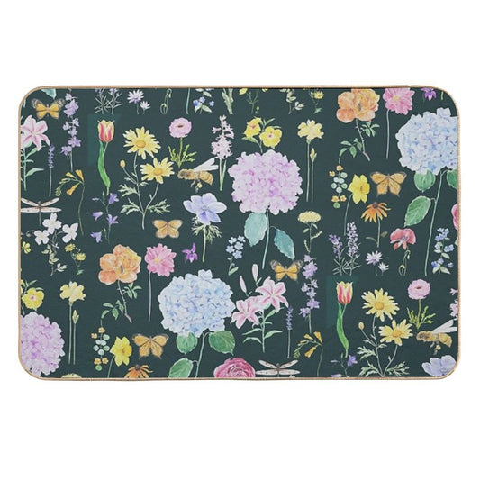 Summer Garden Flowers  Oil Painting Effect Green Background  Versatile Bath Mat
