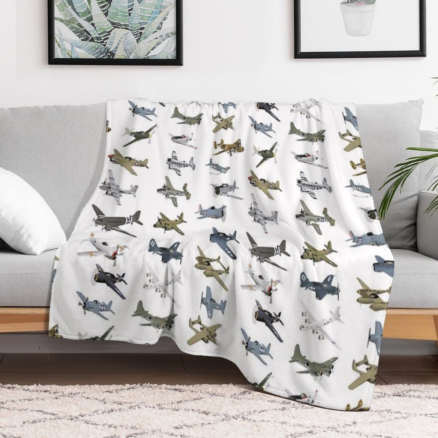 Various American WW2 Airplanes Wrinkle-free Throw Blanket