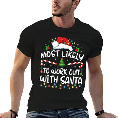 Most Likely To Work Out With Santa Family Christmas Funny  Rolled Sleeves T-Shirt