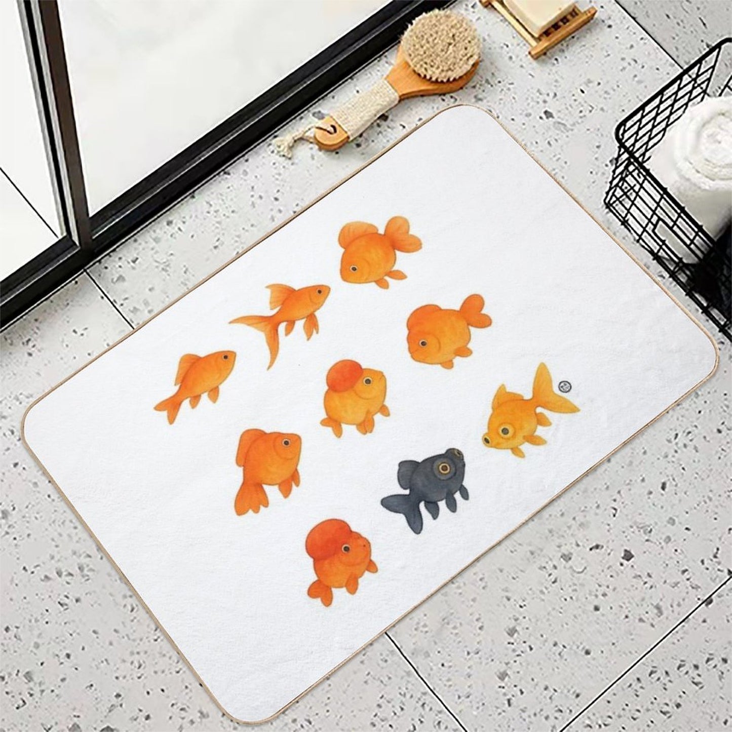 Watercolor Japanese Goldfish - Kawaii Watercolour Style  Odorless Bath Mat