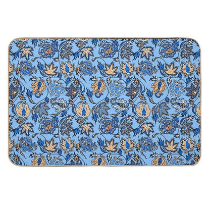 Protea Batik Hawaiian Tropical Floral - Sky Blue & Papaya  Absorbent Bath Mat