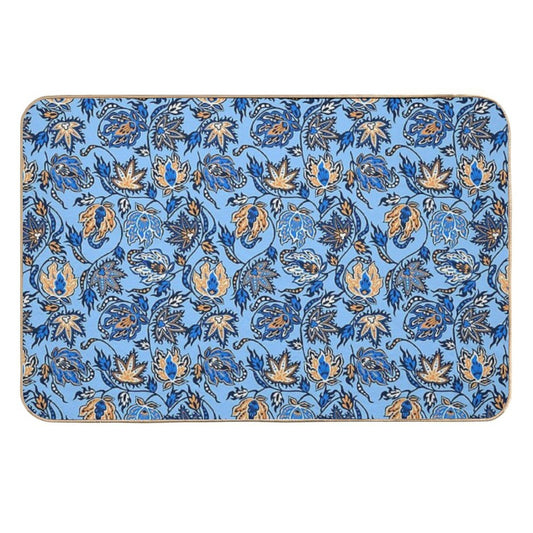 Protea Batik Hawaiian Tropical Floral - Sky Blue & Papaya  Absorbent Bath Mat