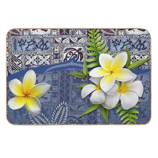 Blue Hawaiian Tapa And Plumeria  High-Traffic Bath Mat