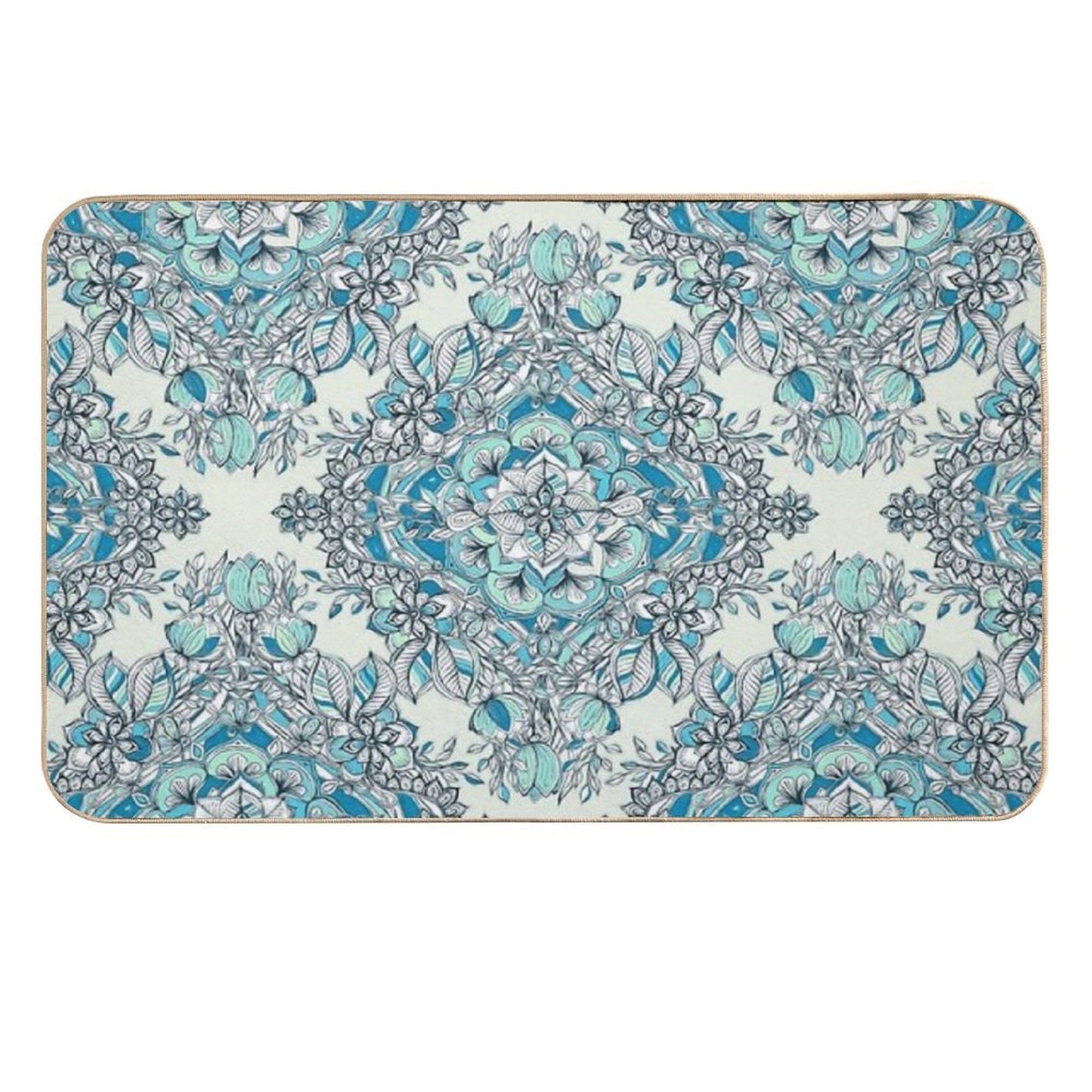Floral Diamond Doodle in Teal And Turquoise  Pet-Safe Bath Mat