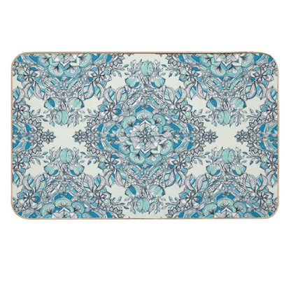 Floral Diamond Doodle in Teal And Turquoise  Pet-Safe Bath Mat