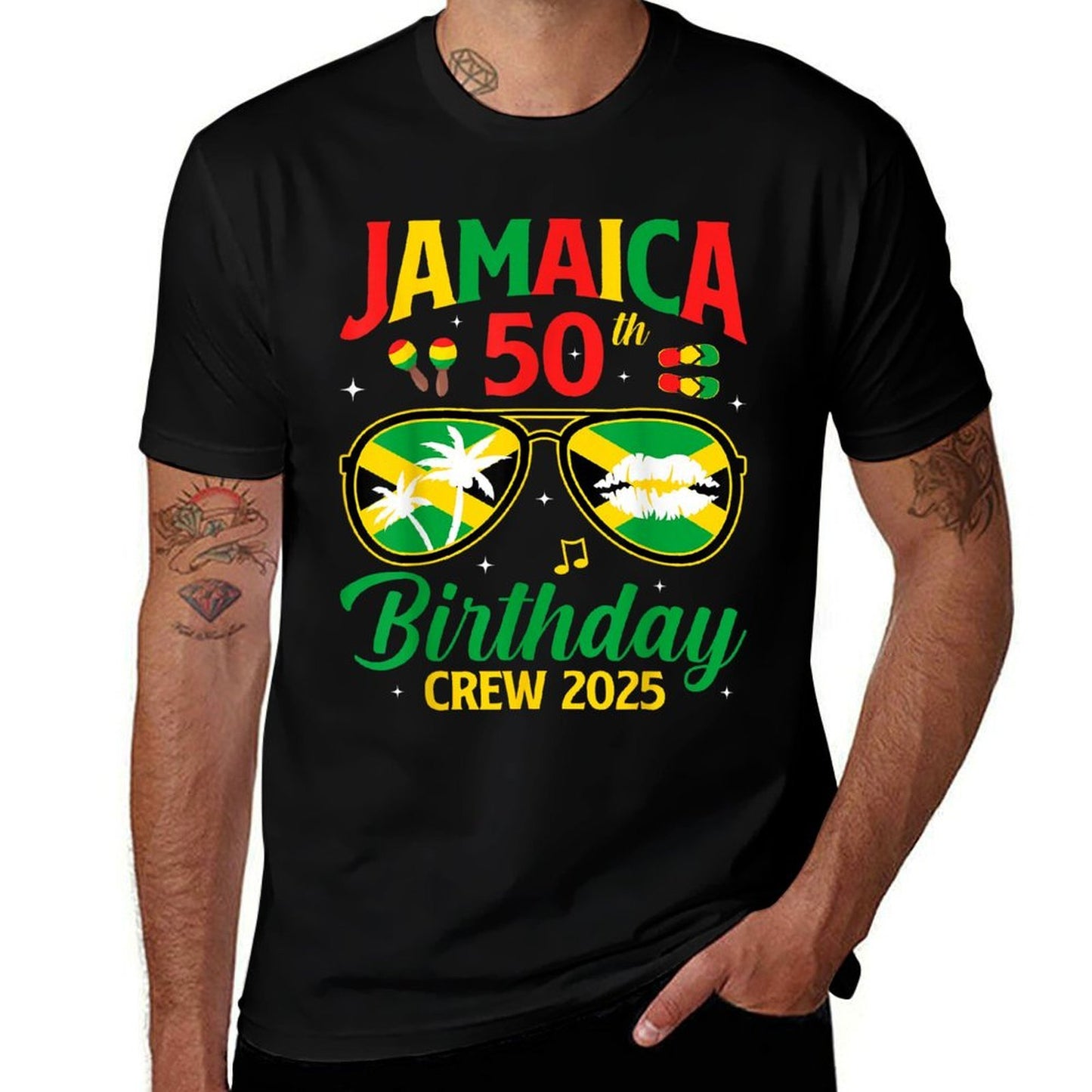 Birthday Crew Party 2025 Jamaica 50th Trip Sunglasses  Eco-friendly Material T-Shirt
