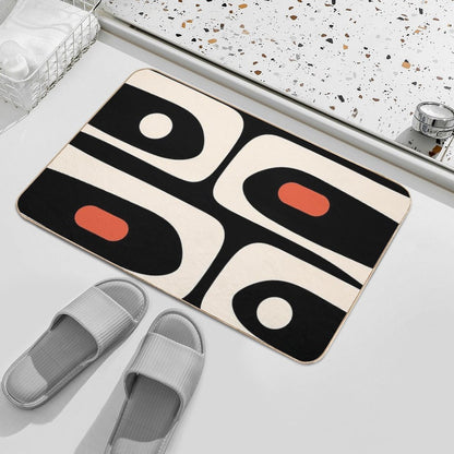 Mid Century Modern Piquet Abstract Pattern Black, Orange, And Almond Cream  High-Traffic Bath Mat