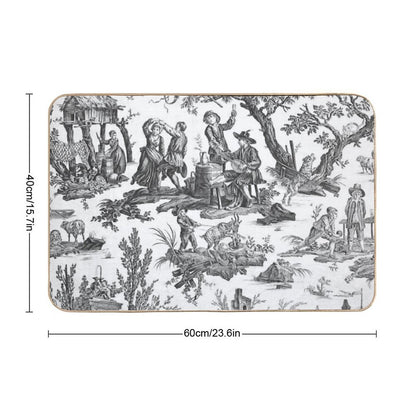 Black And White Toile De Jouy  Easy Maintenance Bath Mat
