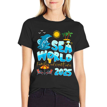 Sea World Dolphin Family Adventure Trip 2025 Spring Break  Ribbed Collar T-Shirt