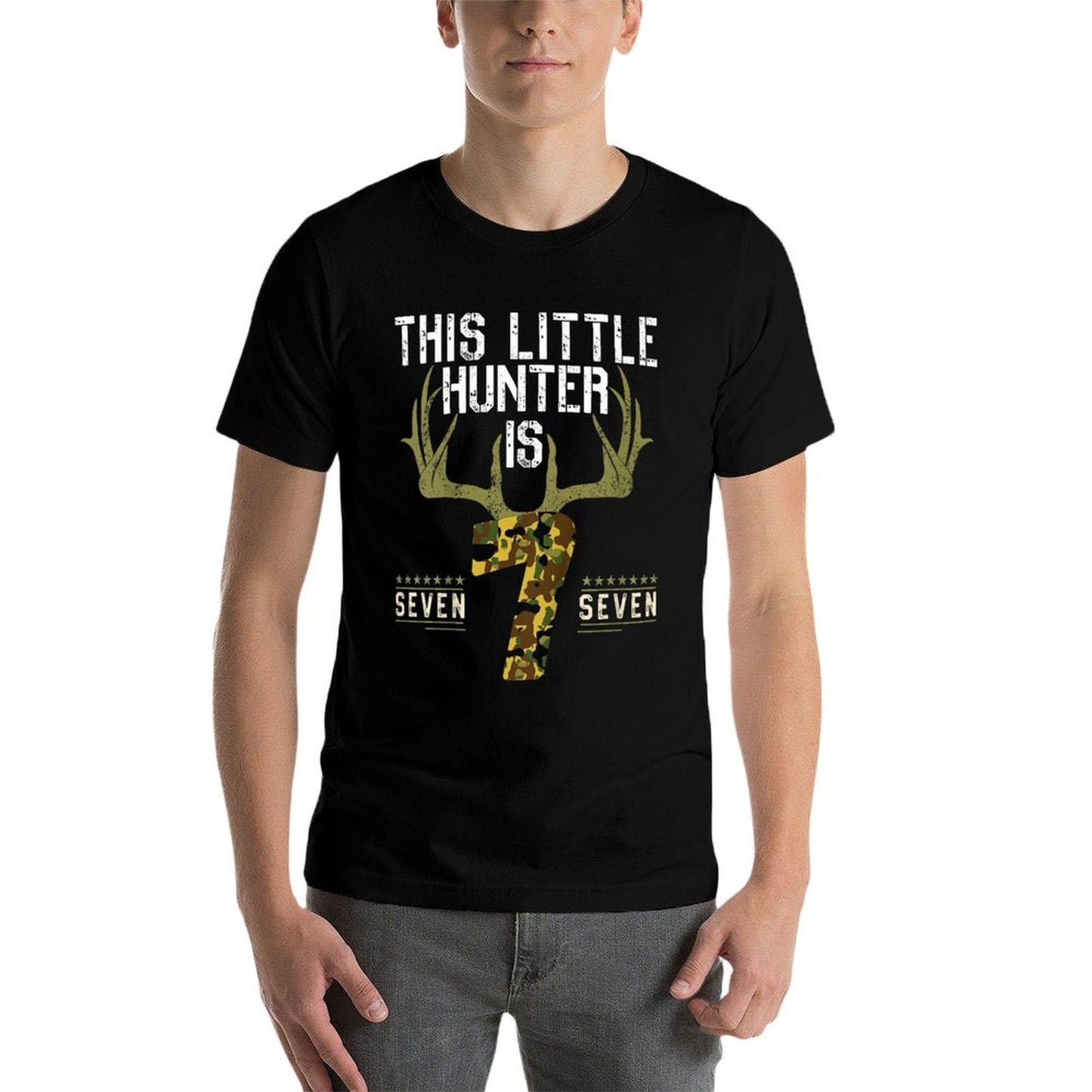 Kids 7th Birthday Funny Deer Hunter Seven Years Old Boy Hunting  Graphic-printed T-Shirt