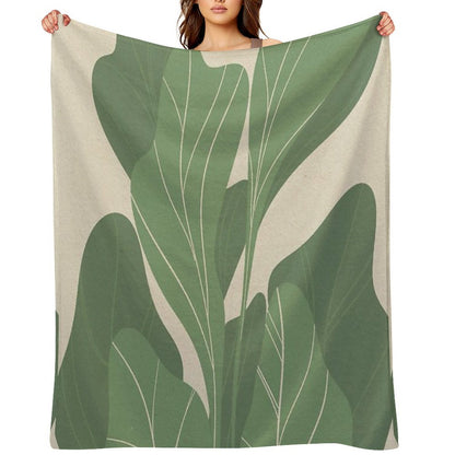 Minimal Botanical Leaves- Earthy Green Prints Premium Throw Blanket