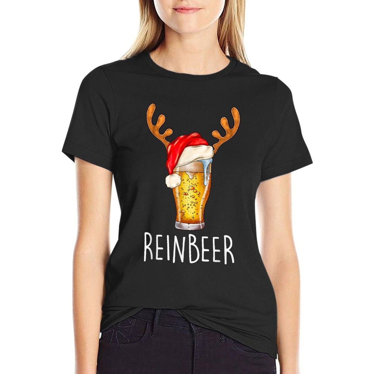 Winedeer Reinbeer Santa Hat Reindeer Couple Xmas Matching  Tagless Design T-Shirt