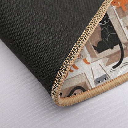 Purfect Feline Architecture  Beige Background Cute Cats in Cardboard Boxes  Rapid-Drying Bath Mat
