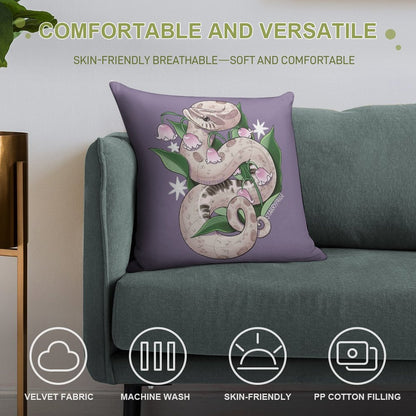 Lavender Hognose Snake with Lily of The Valley Soft Hidden Zipper Throw Pillow